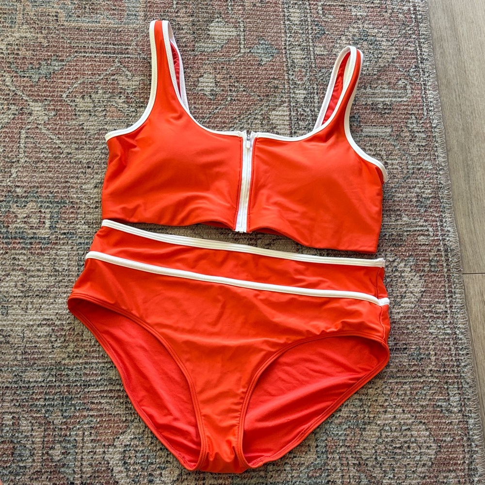 Orange Zip-Front Bikini Set